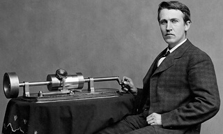 Thomas Edison with phonograph in the late 1870s