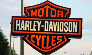 Illuminated sign outside the Harley-Davidson showroom at Wootton