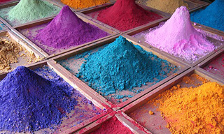 Pigments for sale at a market stall in Goa, India