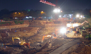 Digging the foundation for a building construction in Jakarta, Indonesia