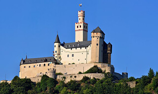 The Marksburg is a fortress above the town of Braubach