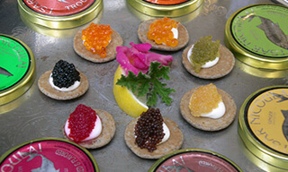 Seven different types of caviar